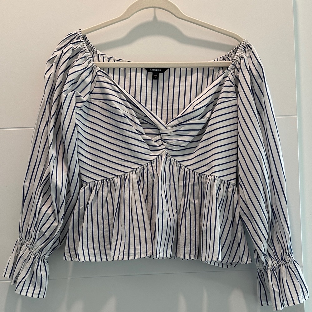 Express Navy and White Striped Blouse